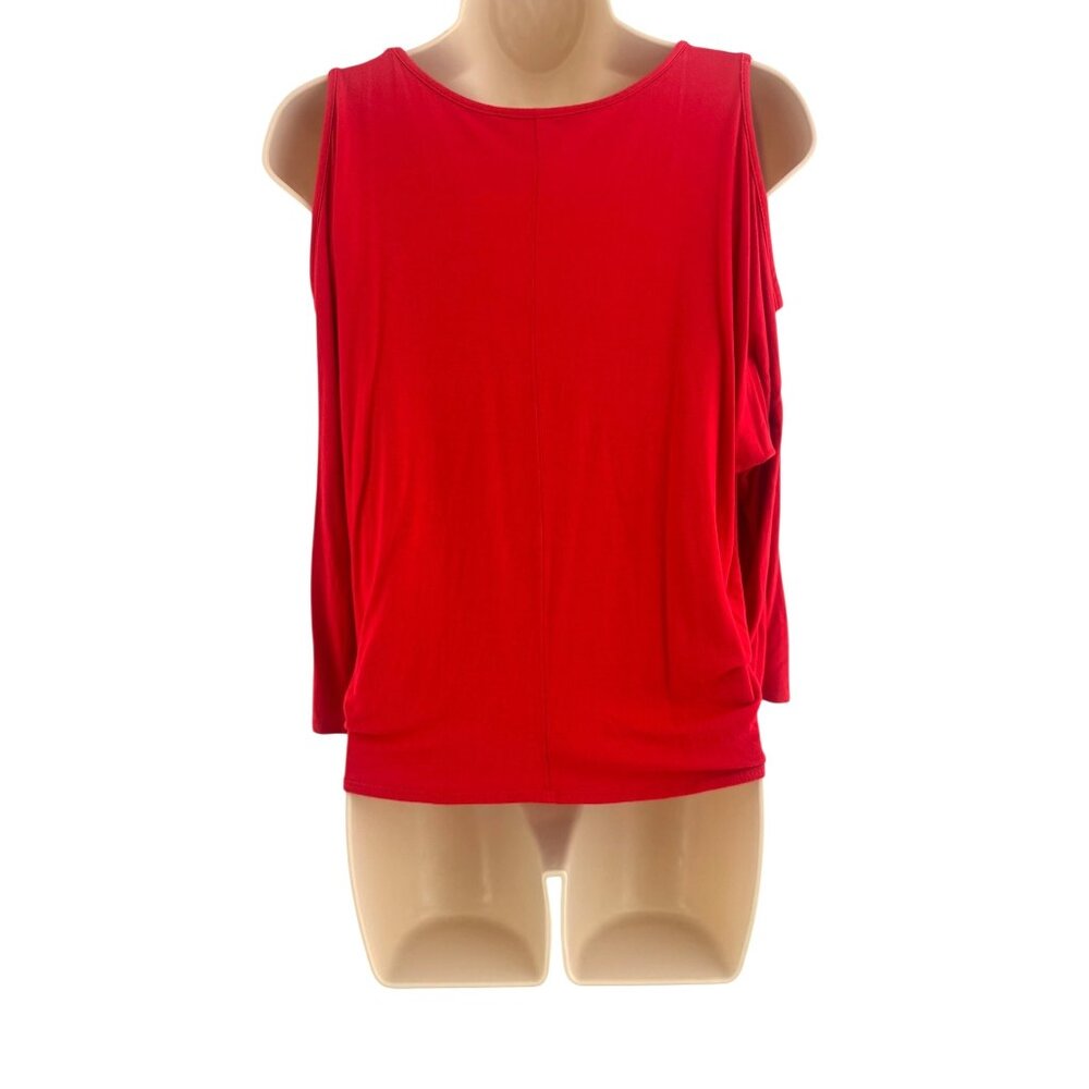 Boston Proper Red Dolman Cold Shoulder Soft Knit Waist Tie Top Size XS V-Neck - Picture 5 of 9